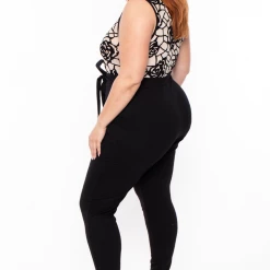 Curvy Sense Party Jumpsuilts Plus Size Burn Out Flocked Jumpsuit - Black