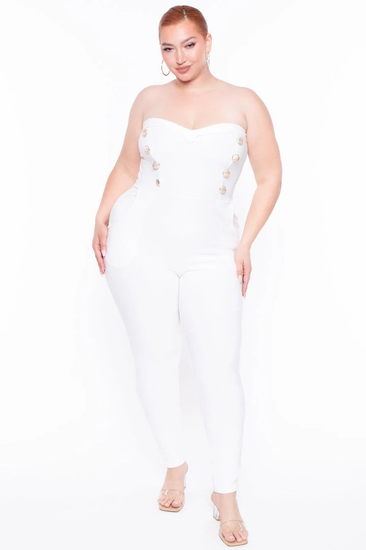Curvy Sense Party Jumpsuilts Plus Size Button Front Jumpsuit - Ivory 3 Curvy Sense Party Jumpsuilts Plus Size Button Front Jumpsuit - Ivory