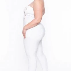 Curvy Sense Party Jumpsuilts Plus Size Button Front Jumpsuit - Ivory 12 Curvy Sense Party Jumpsuilts Plus Size Button Front Jumpsuit - Ivory