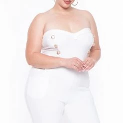Curvy Sense Party Jumpsuilts Plus Size Button Front Jumpsuit - Ivory 10 Curvy Sense Party Jumpsuilts Plus Size Button Front Jumpsuit - Ivory