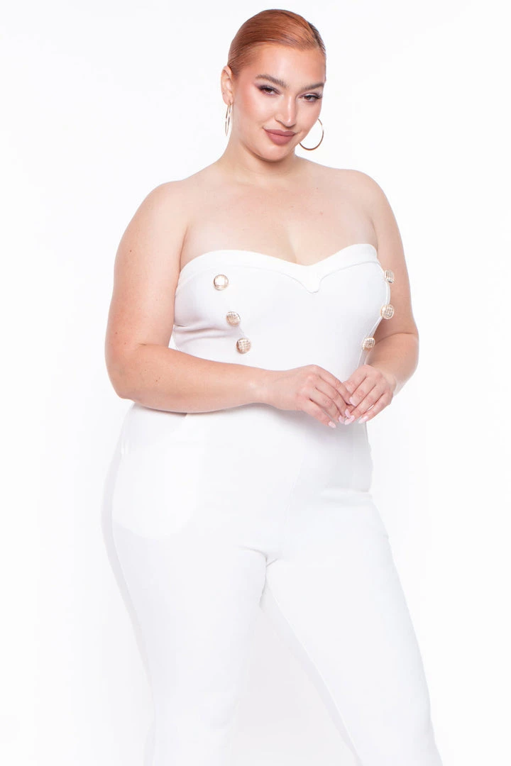 Curvy Sense Party Jumpsuilts Plus Size Button Front Jumpsuit - Ivory 5 Curvy Sense Party Jumpsuilts Plus Size Button Front Jumpsuit - Ivory