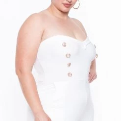 Curvy Sense Party Jumpsuilts Plus Size Button Front Jumpsuit - Ivory 11 Curvy Sense Party Jumpsuilts Plus Size Button Front Jumpsuit - Ivory