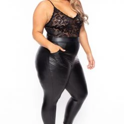 Curvy Sense Plus Size Cami Lace Top Jumpsuit - Black