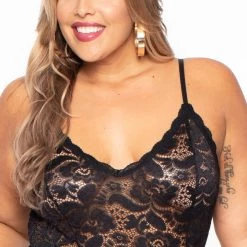 Curvy Sense Plus Size Cami Lace Top Jumpsuit - Black