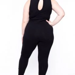 Curvy Sense Party Jumpsuilts Plus Size Cut-Out Mesh Jumpsuit - Black