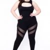 Curvy Sense Party Jumpsuilts Plus Size Cut-Out Mesh Jumpsuit - Black