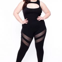 Curvy Sense Party Jumpsuilts Plus Size Cut-Out Mesh Jumpsuit - Black