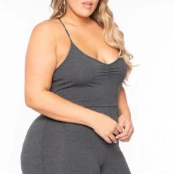 Curvy Sense Plus Size Destroyed Catsuit Jumpsuit - Charcoal Back In Stock