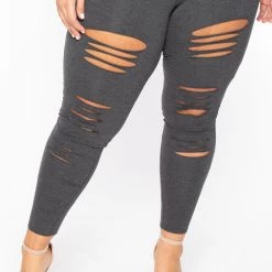 Curvy Sense Plus Size Destroyed Catsuit Jumpsuit - Charcoal Back In Stock