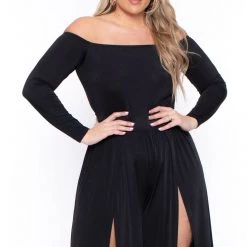 Curvy Sense Plus Size Dress Deidra M-Slit Jumpsuit- Black