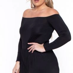 Curvy Sense Plus Size Dress Deidra M-Slit Jumpsuit- Black