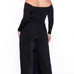 Curvy Sense Plus Size Dress Deidra M-Slit Jumpsuit- Black