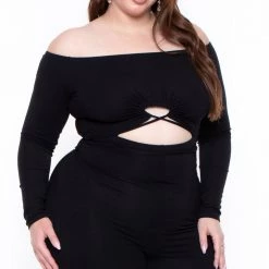 Curvy Sense Plus Size Edie Off The Shoulder Jumpsuit - Black