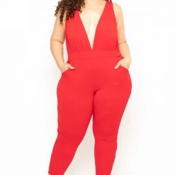 Curvy Sense Plus Size Electra Caged Jumpsuit - Red Party Jumpsuilts