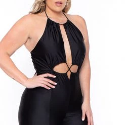 Curvy Sense Plus Size Elissa M-Slit Jumpsuit- Black