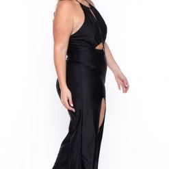 Curvy Sense Plus Size Elissa M-Slit Jumpsuit- Black