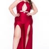Curvy Sense Plus Size Elissa M-Slit Jumpsuit- Red