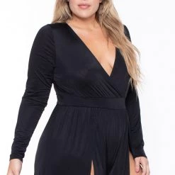 Curvy Sense Plus Size Ellia M-Slit Jumpsuit- Black