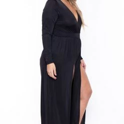Curvy Sense Plus Size Ellia M-Slit Jumpsuit- Black