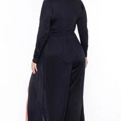 Curvy Sense Plus Size Ellia M-Slit Jumpsuit- Black