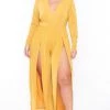 Curvy Sense Party Jumpsuilts Plus Size Ellia M-Slit Jumpsuit- Mustard