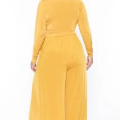 Curvy Sense Party Jumpsuilts Plus Size Ellia M-Slit Jumpsuit- Mustard