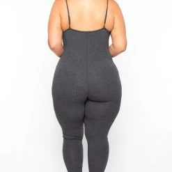 Curvy Sense Back In Stock Plus Size Essential Catsuit - Charcoal