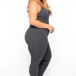 Curvy Sense Back In Stock Plus Size Essential Catsuit - Charcoal