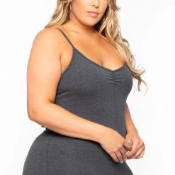 Curvy Sense Back In Stock Plus Size Essential Catsuit - Charcoal