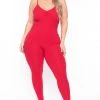 Curvy Sense Plus Size Essential Catsuit - Red Party Jumpsuilts