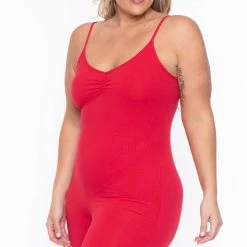 Curvy Sense Plus Size Essential Catsuit - Red Party Jumpsuilts