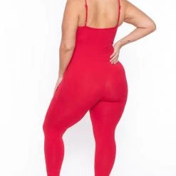 Curvy Sense Plus Size Essential Catsuit - Red Party Jumpsuilts