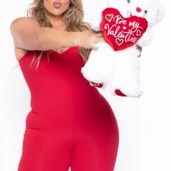 Curvy Sense Plus Size Essential Catsuit - Red Party Jumpsuilts