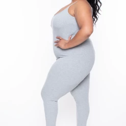 Curvy Sense Plus Size Essential Ribbed Catsuit - Heather Grey Party Jumpsuilts 13 Curvy Sense Plus Size Essential Ribbed Catsuit - Heather Grey Party Jumpsuilts