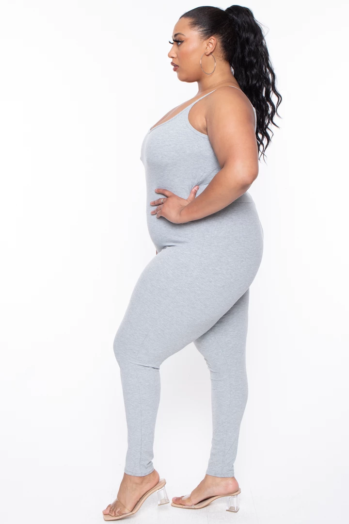 Curvy Sense Plus Size Essential Ribbed Catsuit - Heather Grey Party Jumpsuilts 7 Curvy Sense Plus Size Essential Ribbed Catsuit - Heather Grey Party Jumpsuilts