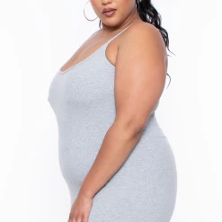 Curvy Sense Plus Size Essential Ribbed Catsuit - Heather Grey Party Jumpsuilts 12 Curvy Sense Plus Size Essential Ribbed Catsuit - Heather Grey Party Jumpsuilts