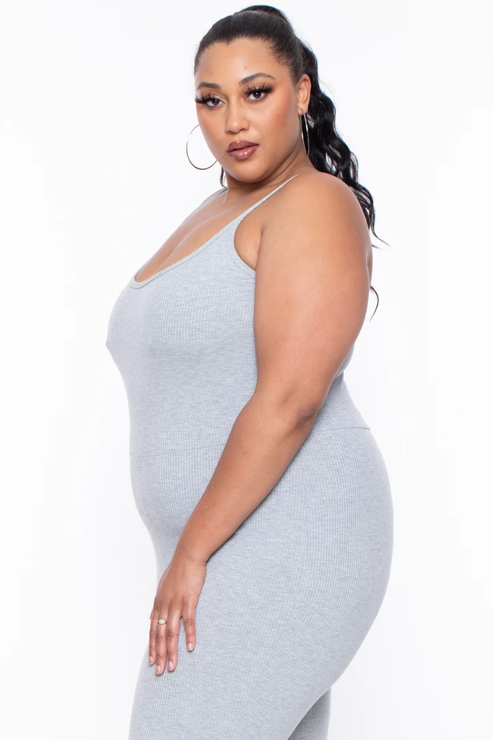 Curvy Sense Plus Size Essential Ribbed Catsuit - Heather Grey Party Jumpsuilts 6 Curvy Sense Plus Size Essential Ribbed Catsuit - Heather Grey Party Jumpsuilts