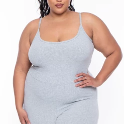 Curvy Sense Plus Size Essential Ribbed Catsuit - Heather Grey Party Jumpsuilts 11 Curvy Sense Plus Size Essential Ribbed Catsuit - Heather Grey Party Jumpsuilts
