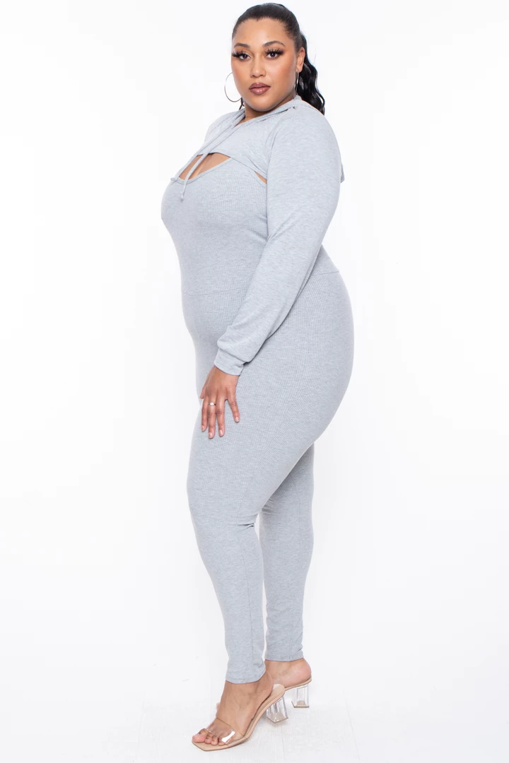 Curvy Sense Plus Size Essential Ribbed Catsuit - Heather Grey Party Jumpsuilts 9 Curvy Sense Plus Size Essential Ribbed Catsuit - Heather Grey Party Jumpsuilts