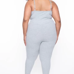 Curvy Sense Plus Size Essential Ribbed Catsuit - Heather Grey Party Jumpsuilts 14 Curvy Sense Plus Size Essential Ribbed Catsuit - Heather Grey Party Jumpsuilts