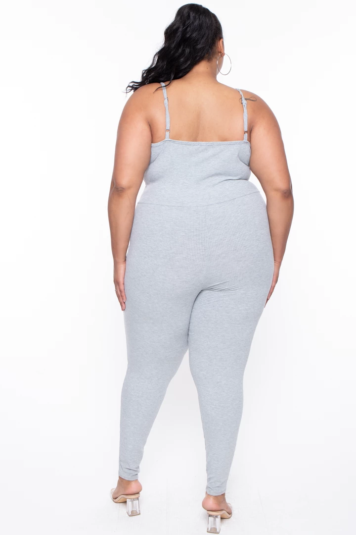 Curvy Sense Plus Size Essential Ribbed Catsuit - Heather Grey Party Jumpsuilts 8 Curvy Sense Plus Size Essential Ribbed Catsuit - Heather Grey Party Jumpsuilts