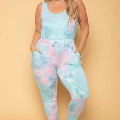 Curvy Sense New Arrivals Plus Size Eva French Terry Jumpsuit - Multi