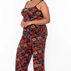 Curvy Sense Plus Size Floral Jumpsuit- Red Party Jumpsuilts