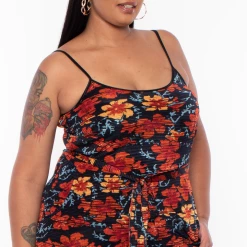 Curvy Sense Plus Size Floral Jumpsuit- Red Party Jumpsuilts