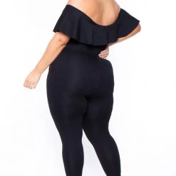 Curvy Sense Back In Stock Plus Size Frill Jumpsuit - Black