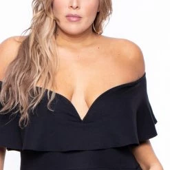 Curvy Sense Back In Stock Plus Size Frill Jumpsuit - Black