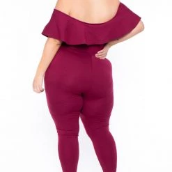 Curvy Sense Plus Size Frill Jumpsuit - Burgundy Back In Stock