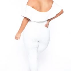 Curvy Sense Plus Size Frill Jumpsuit - Ivory