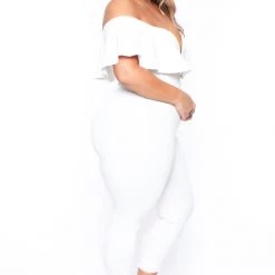 Curvy Sense Plus Size Frill Jumpsuit - Ivory