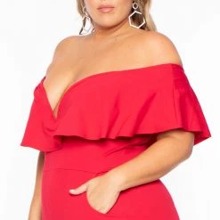 Curvy Sense Most Loved Plus Size Frill Jumpsuit - Red